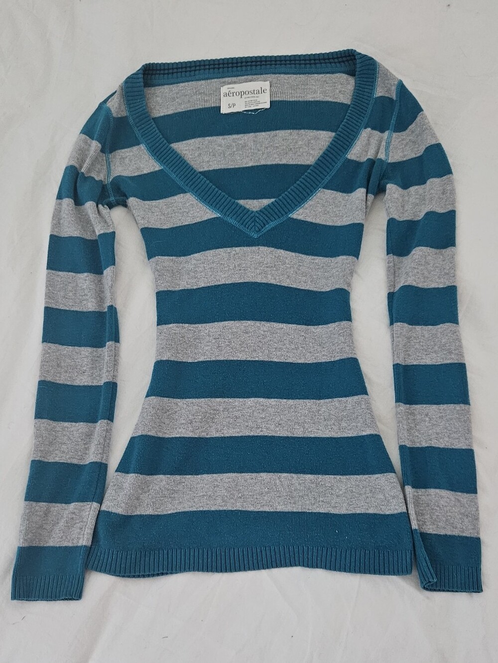 Y2k Aeropostale Teal and Gray Striped Sweater 💙